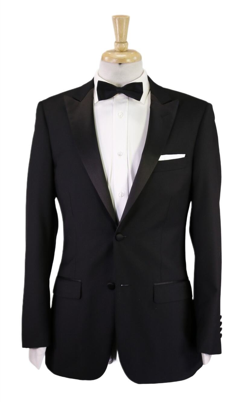 Tallia Black 2-Btn Peak Lapel Formal Wedding Tuxedo Wool Blazer Jacket 36R